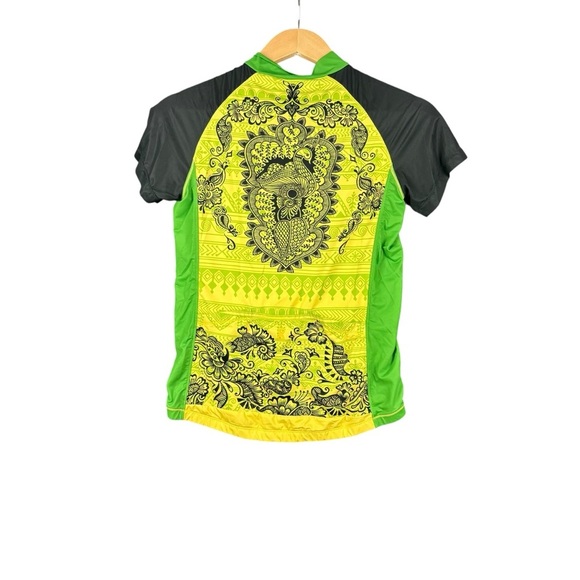 EUC Yellowman YMX Green and Yellow Floral Women's Cycling Jersey Sz Medium - Picture 5 of 6